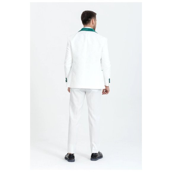 Derman Green Luxury Floral Textured Velvet Collar 3 Piece Tuxedo - Picture 4 of 6